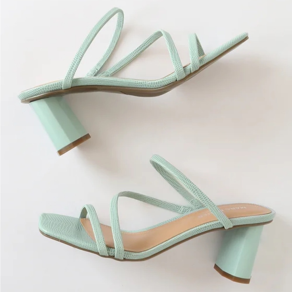 Marc Fisher Alaina Light Green Lizard-Embossed Strappy Heel Sandals, Women’s 8.5